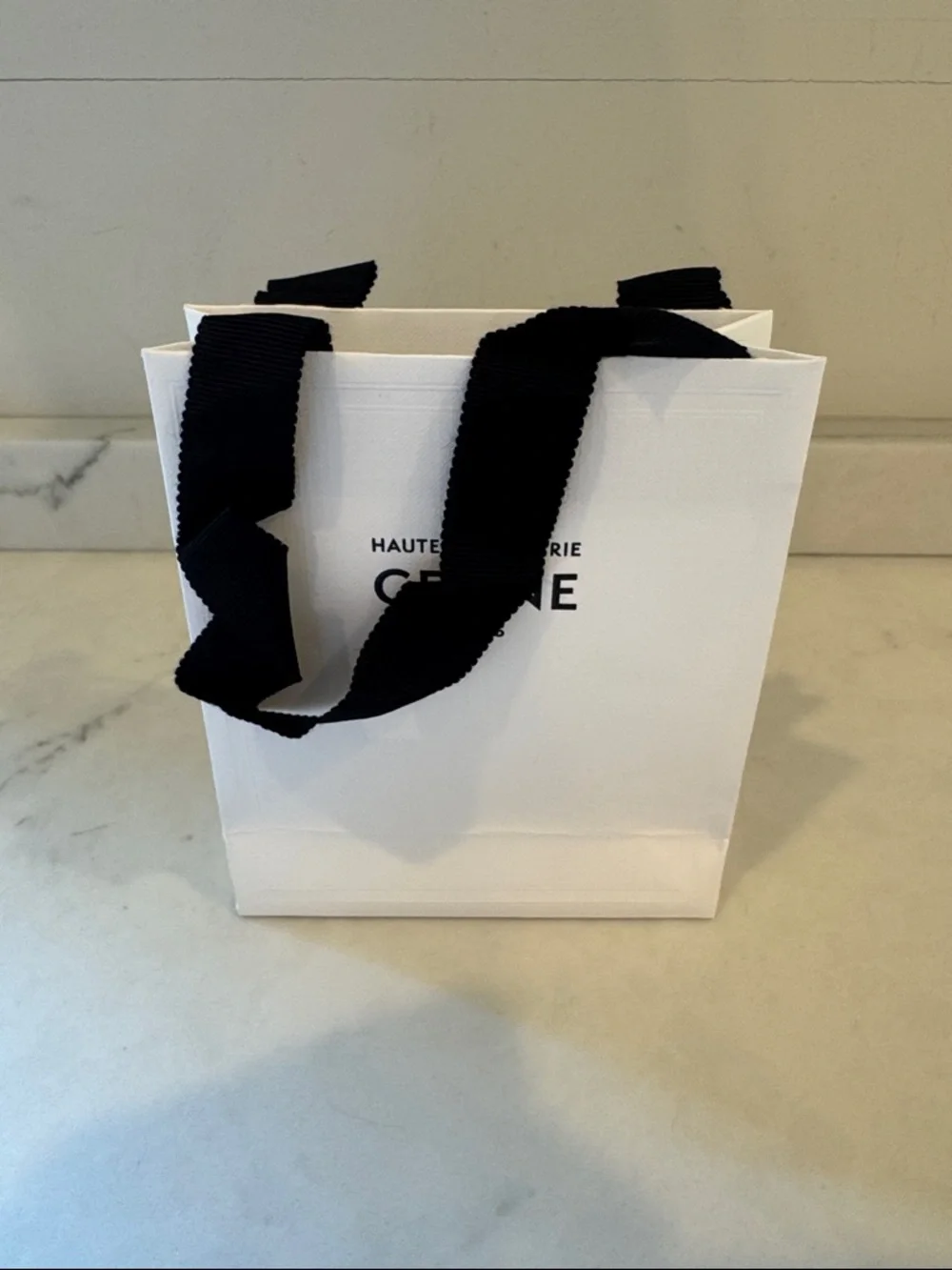CELINE Paris White Gift Bag with Black Ribbon 5x5x2.5